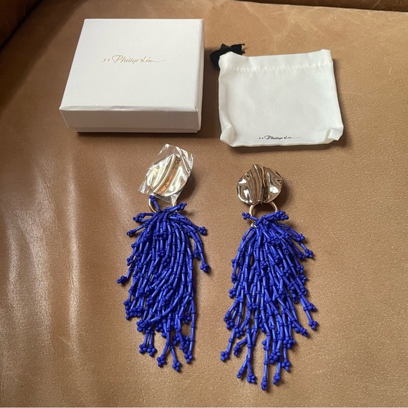 NWT Phillip Lim electric blue and gold beaded cascading earrings statement - Picture 6 of 8
